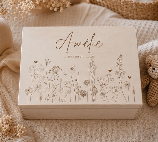 Gepersonaliseerde houten memorybox voor baby's met naam en geboortedatum gravure