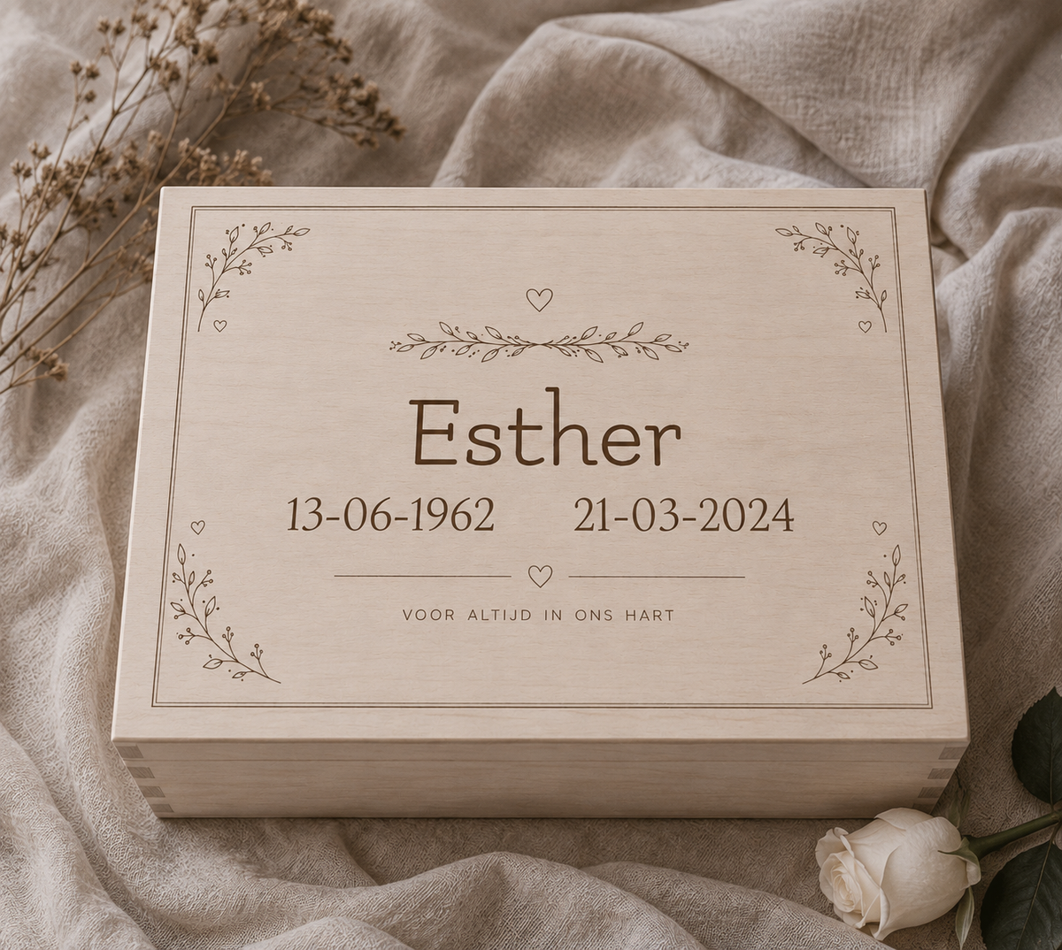 Memory box | Voor altijd in ons hart | gepersonaliseerd | Herinnering na overlijden