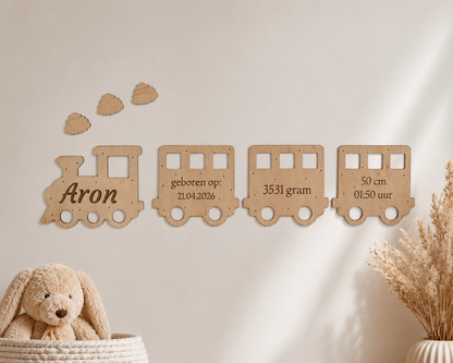 Trein met geboortegegevens | kraamcadeau | Gepersonaliseerd