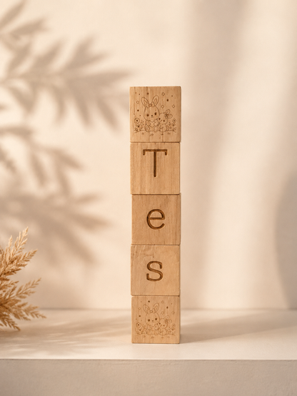 Houten kubus met naam: Tes